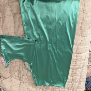 Green Satin Two Piece Set